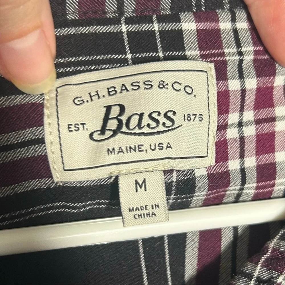 Bass Women’s plaid button up belted Shirt Dress Size Medium Black White Burgundy